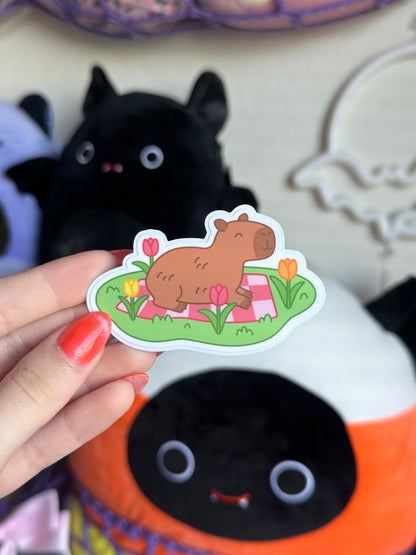 3" Spring Capybara Glossy Waterproof Kiss-Cut Sticker