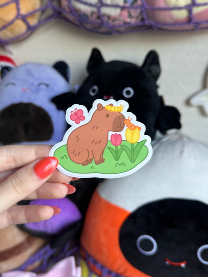 3" Spring Capybara Glossy Waterproof Kiss-Cut Sticker