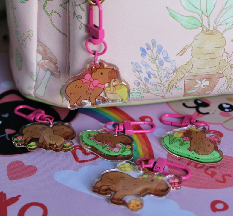 Capybara Glitter Epoxy Acrylic Keychain