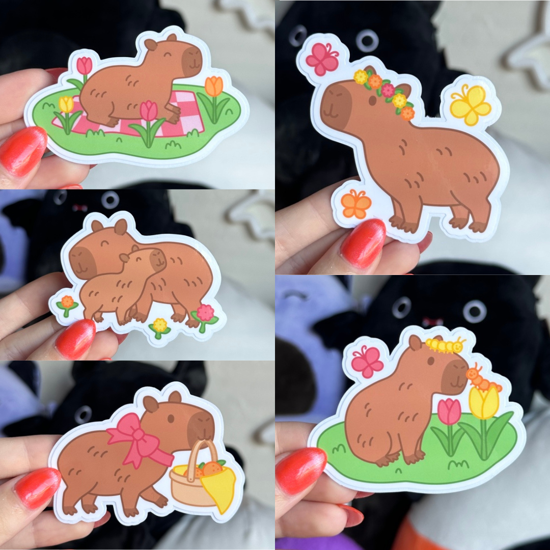 3" Spring Capybara Glossy Waterproof Kiss-Cut Sticker