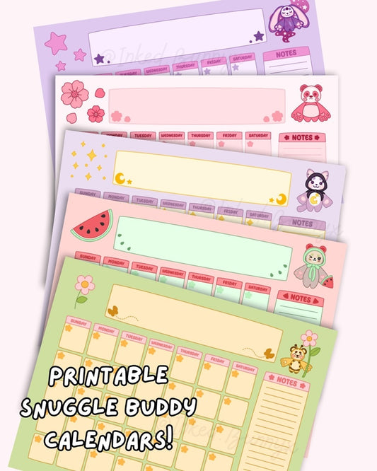 Printable Snuggle Buddy Calendars PNG